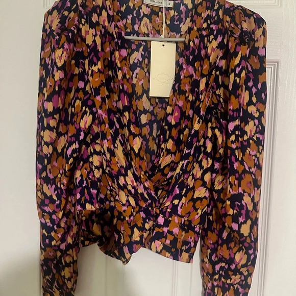 Floral Blouse long sleeve v neck smocked waist top - Picture 2 of 4